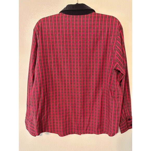 VTG Karen Scott Plaid Button Up Shirt Christmas Holly Scottish Terrier Woman’s M - Picture 9 of 10